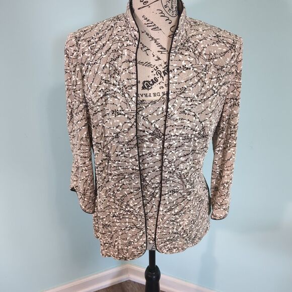 Alex Evenings Black and Tan Glitter Twinset small cardigan jacket set beaded cla - Picture 1 of 4